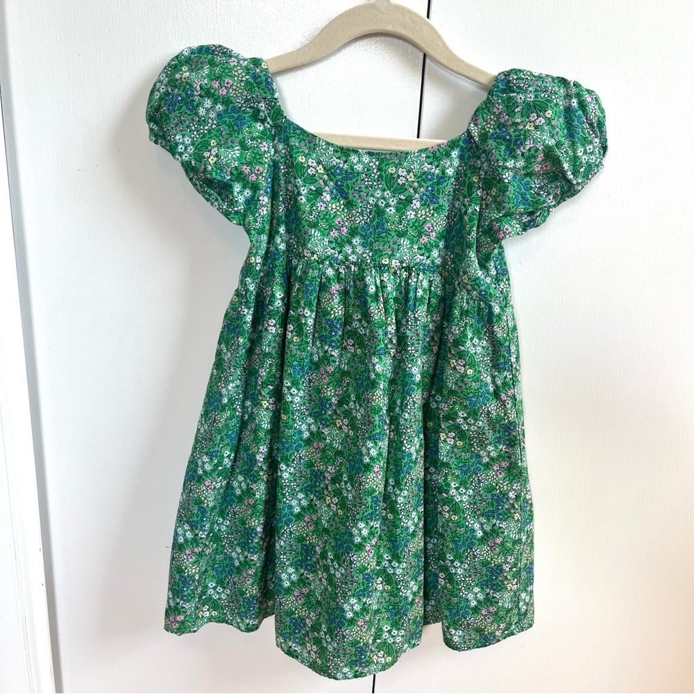 Janie and Jack Girls Size 4 Floral Green Puff Sleeve Dress